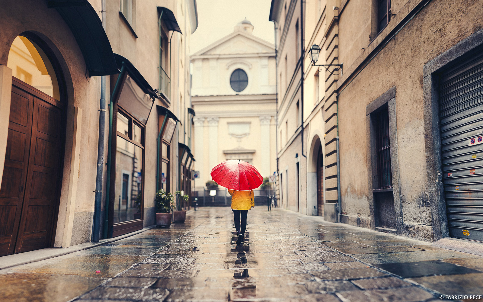 red umbrella in the street